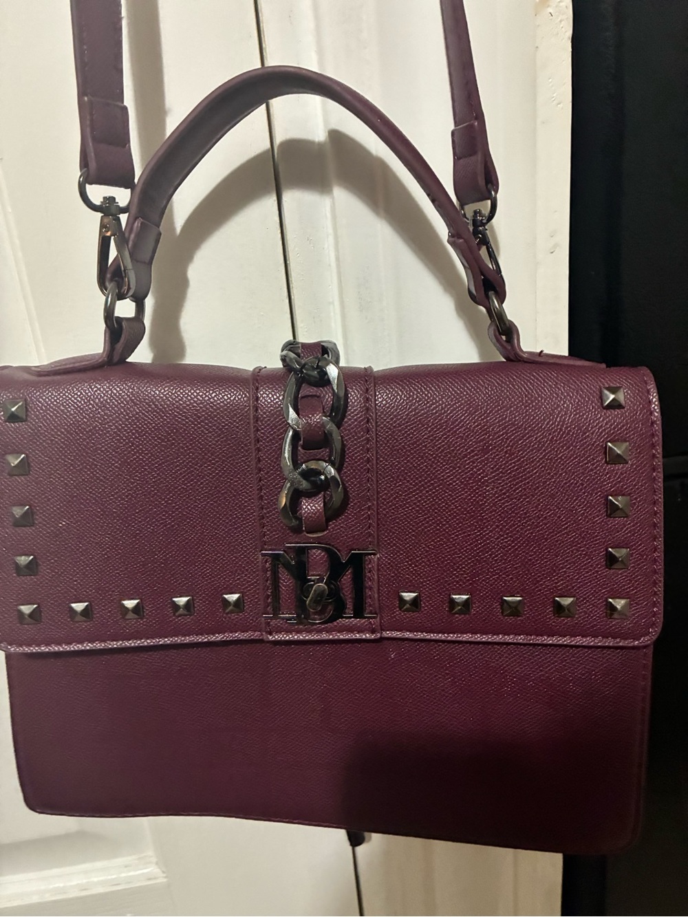 Women's Plum Studded Chain-Accent Shoulder Bag